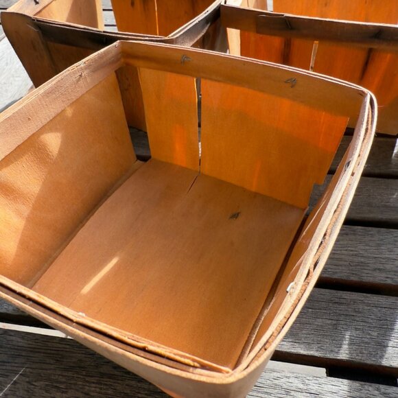 Vintage Handmade Rustic Wooden Berry 4 Basket Carrier Farmhouse Decor - Picture 10 of 16